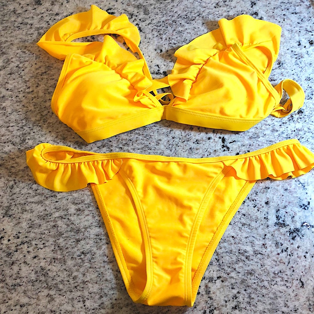 Small Bright & Bold Yellow Bikini with Ruffles.